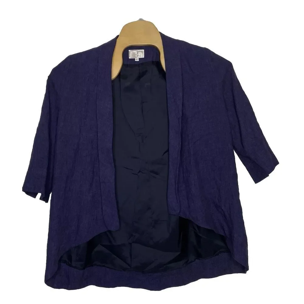 Alberto Makali Women's Linen 3/4 Sleeve Open Blazer Jacket Navy Blue Black Large